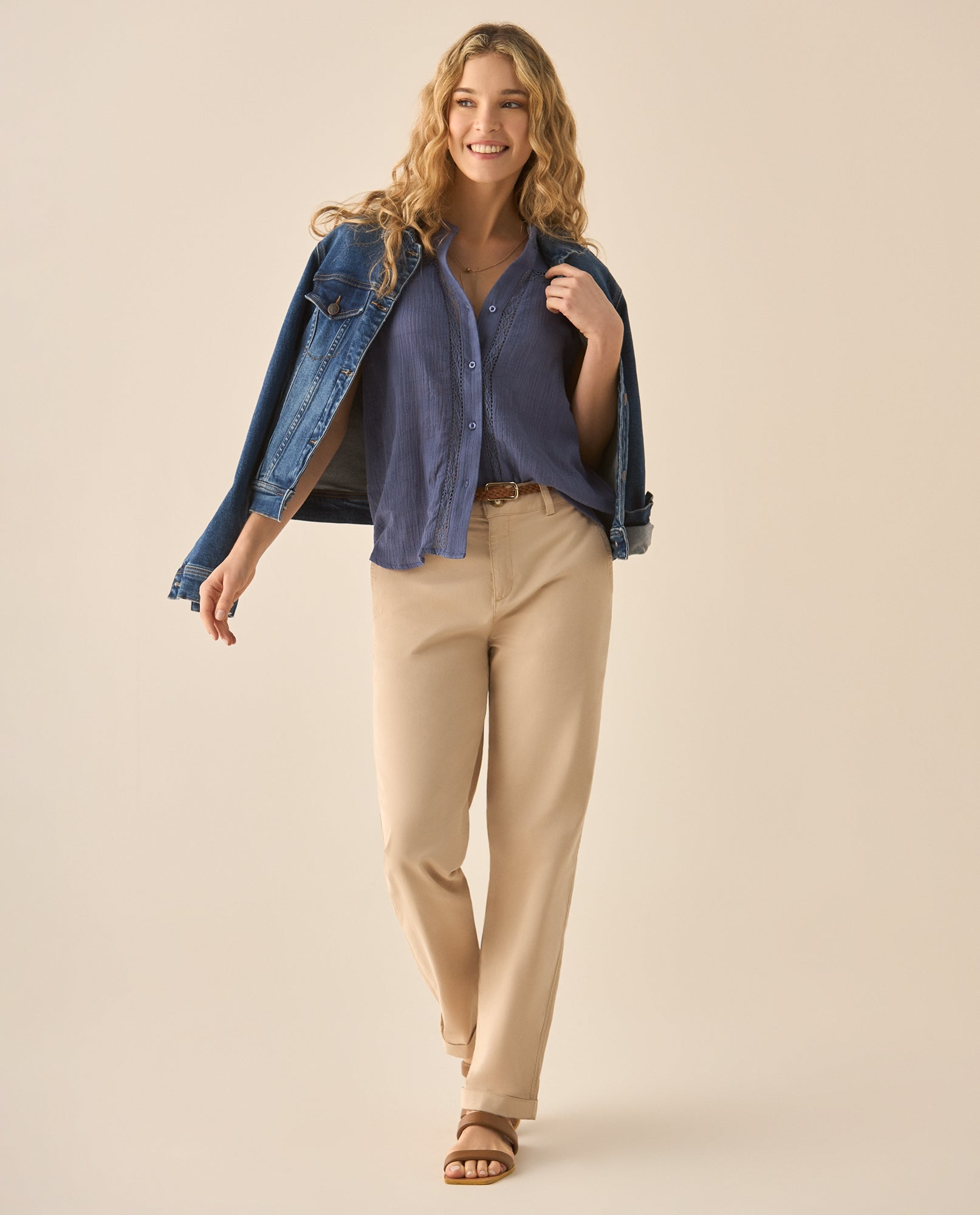 Camisa manga sisa con cortes tejidos para mujer  - Azul 34_613G040_AZU183921_5