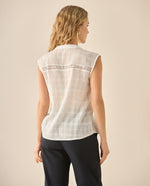 Camisa manga sisa con cortes tejidos para mujer  - Blanco