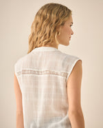 Camisa manga sisa con cortes tejidos para mujer  - Blanco