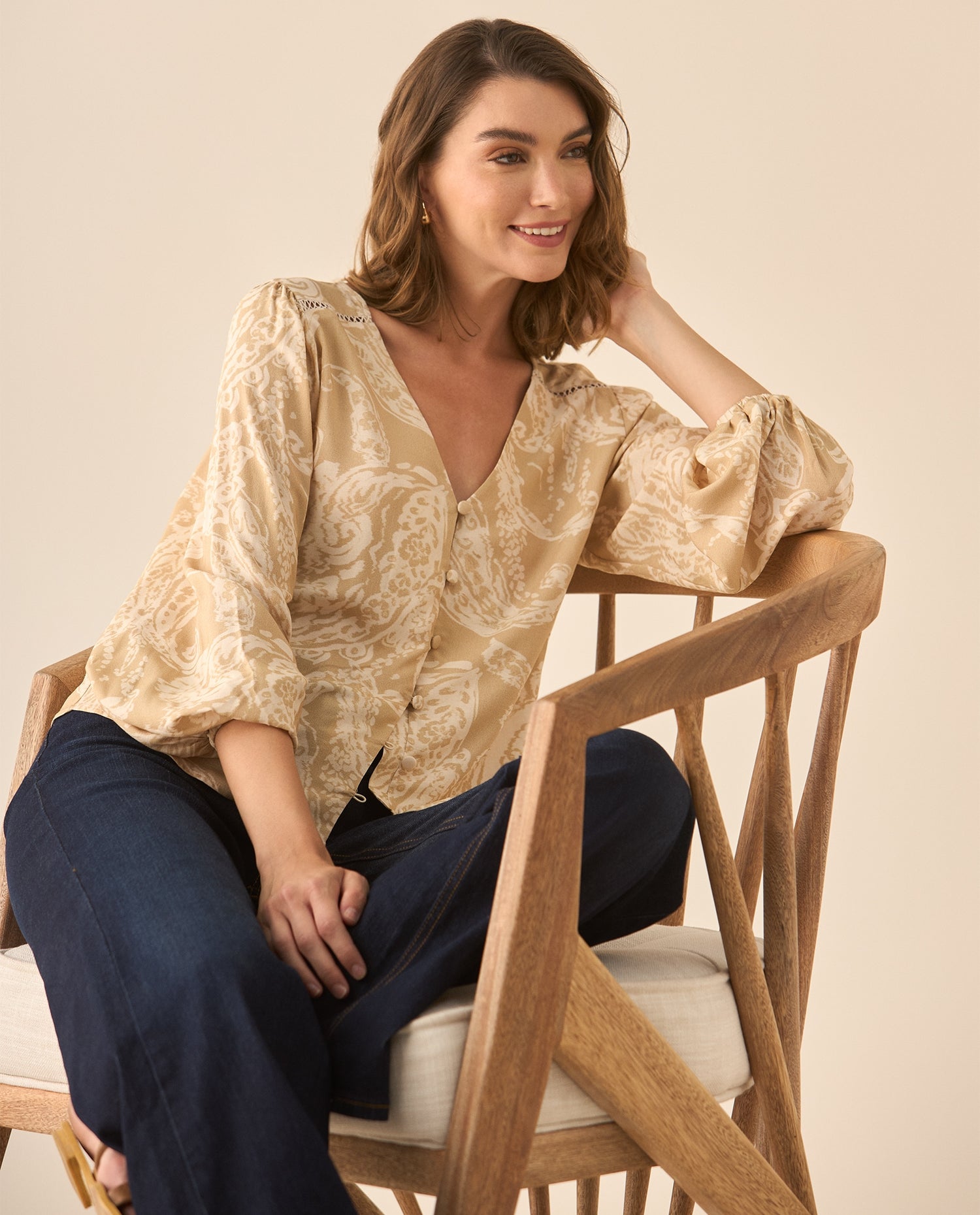 Camisa escote en V estampada para - Crudo