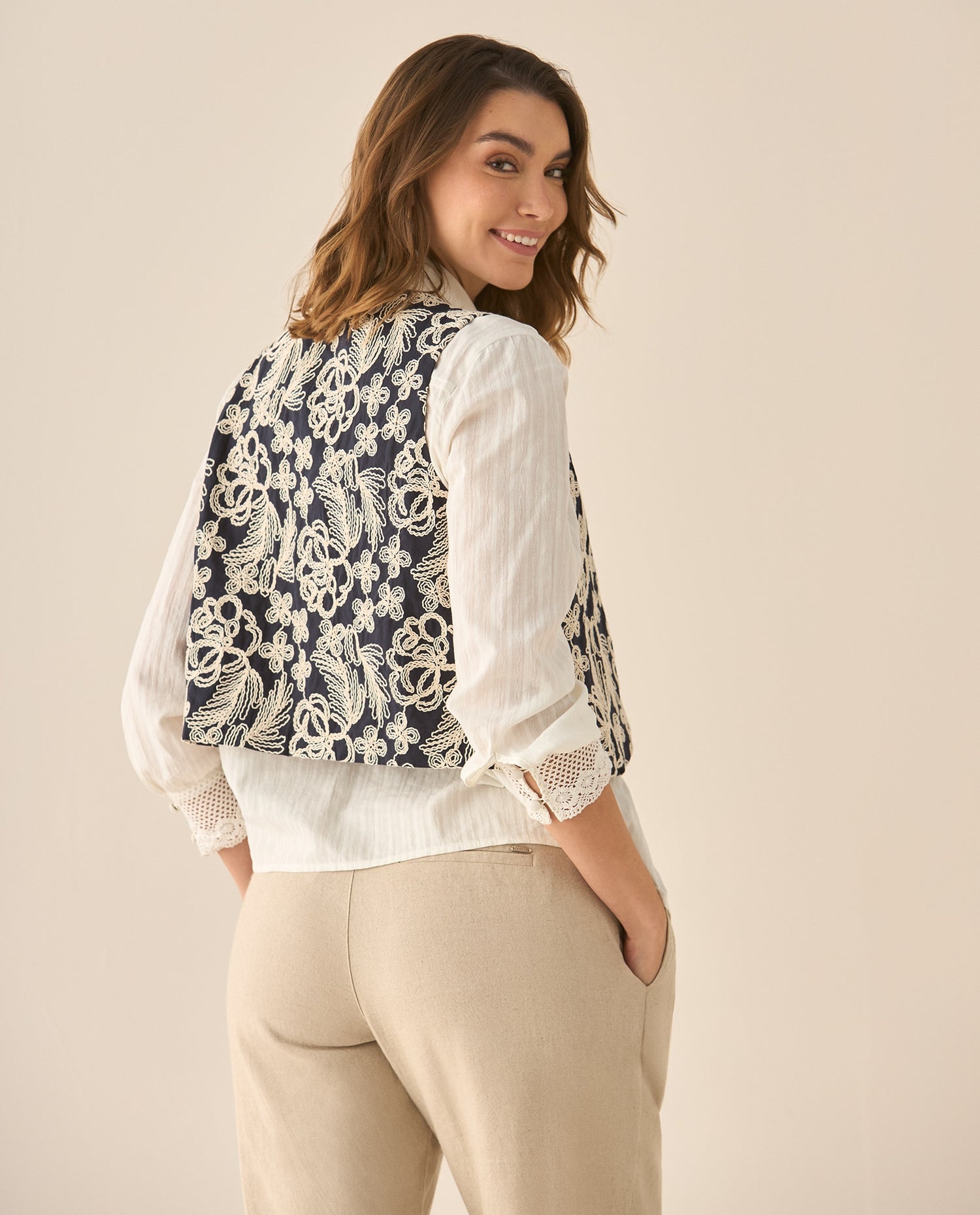 Camisa manga sisa tipo chaleco para mujer - Azul
