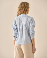 Camisa manga larga de diseño a rayas para mujer  - Azul