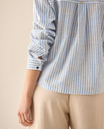 Camisa manga larga de diseño a rayas para mujer  - Azul