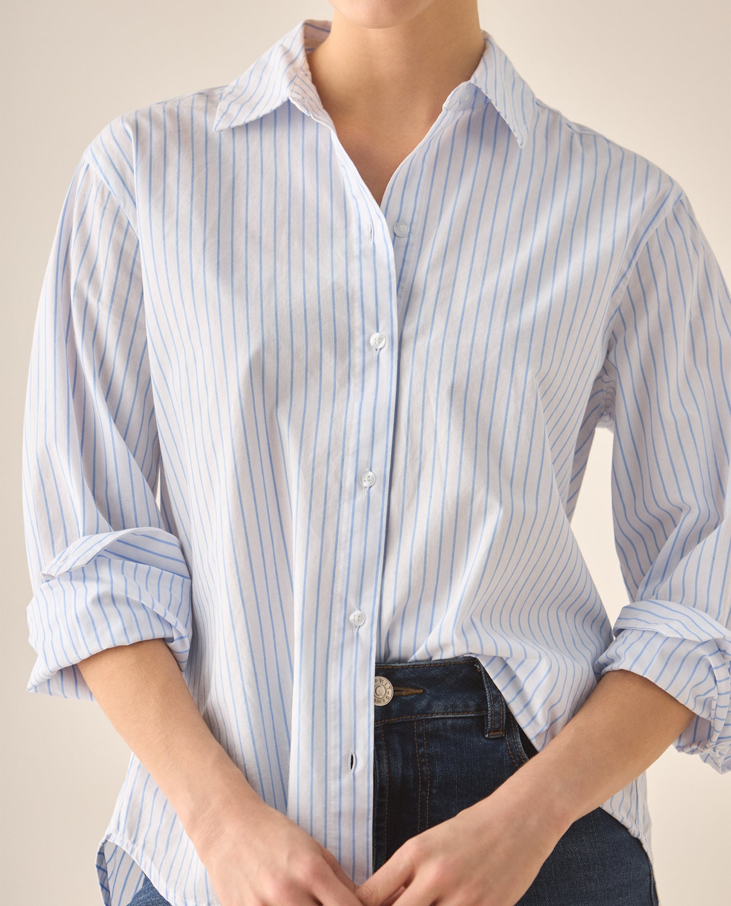 Camisa manga larga de diseño a rayas para mujer  - Blanco
