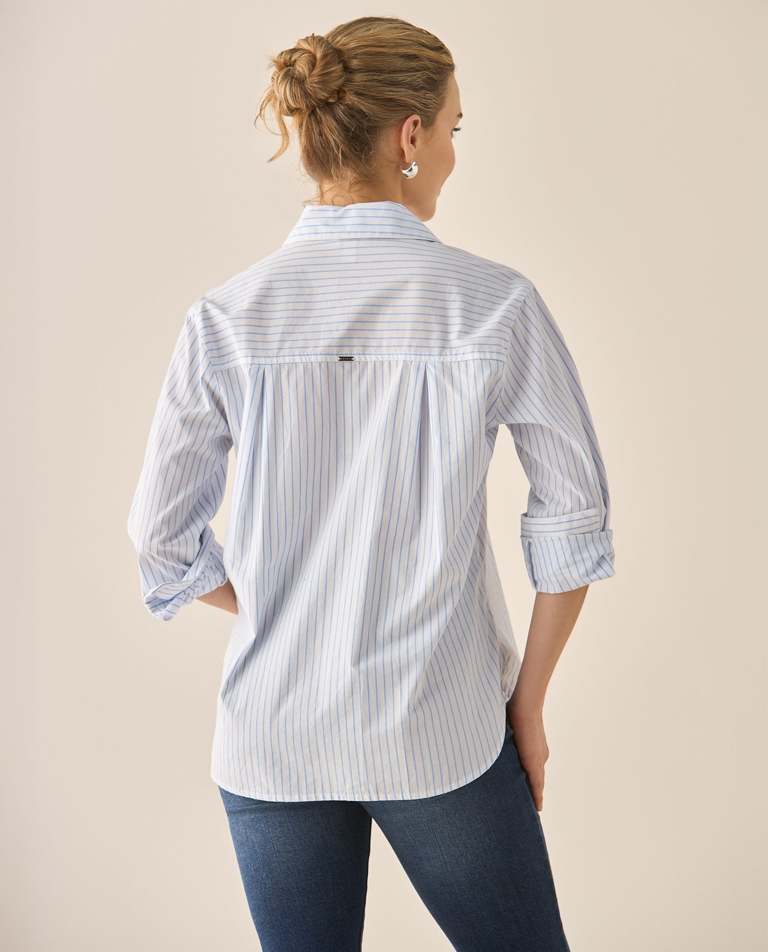 Camisa manga larga de diseño a rayas para mujer  - Blanco