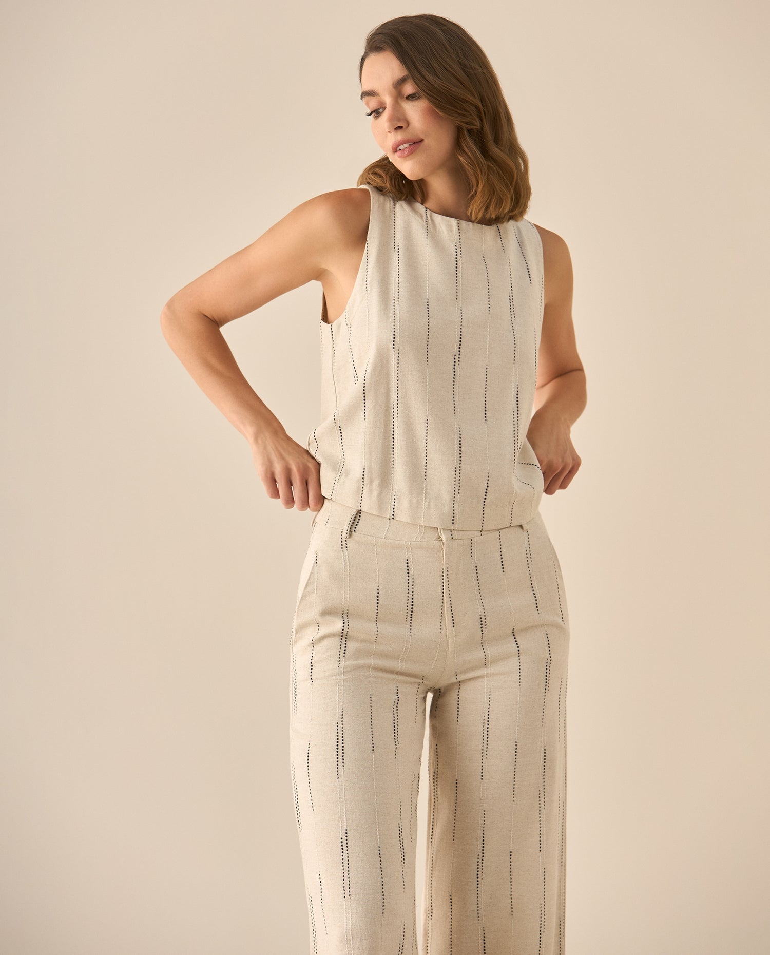 Camisa manga sisa cuello redondo para mujer  - Blanco