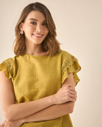 Camisa con bolero y tejido en mangas para mujer  - Verde