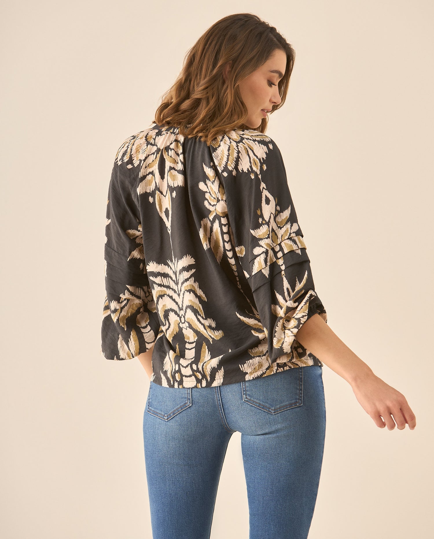 Camisa manga larga amplia con detalle de tablas para mujer  - Negro