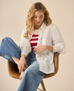 Camisa manga larga con bordado para mujer  - Blanco