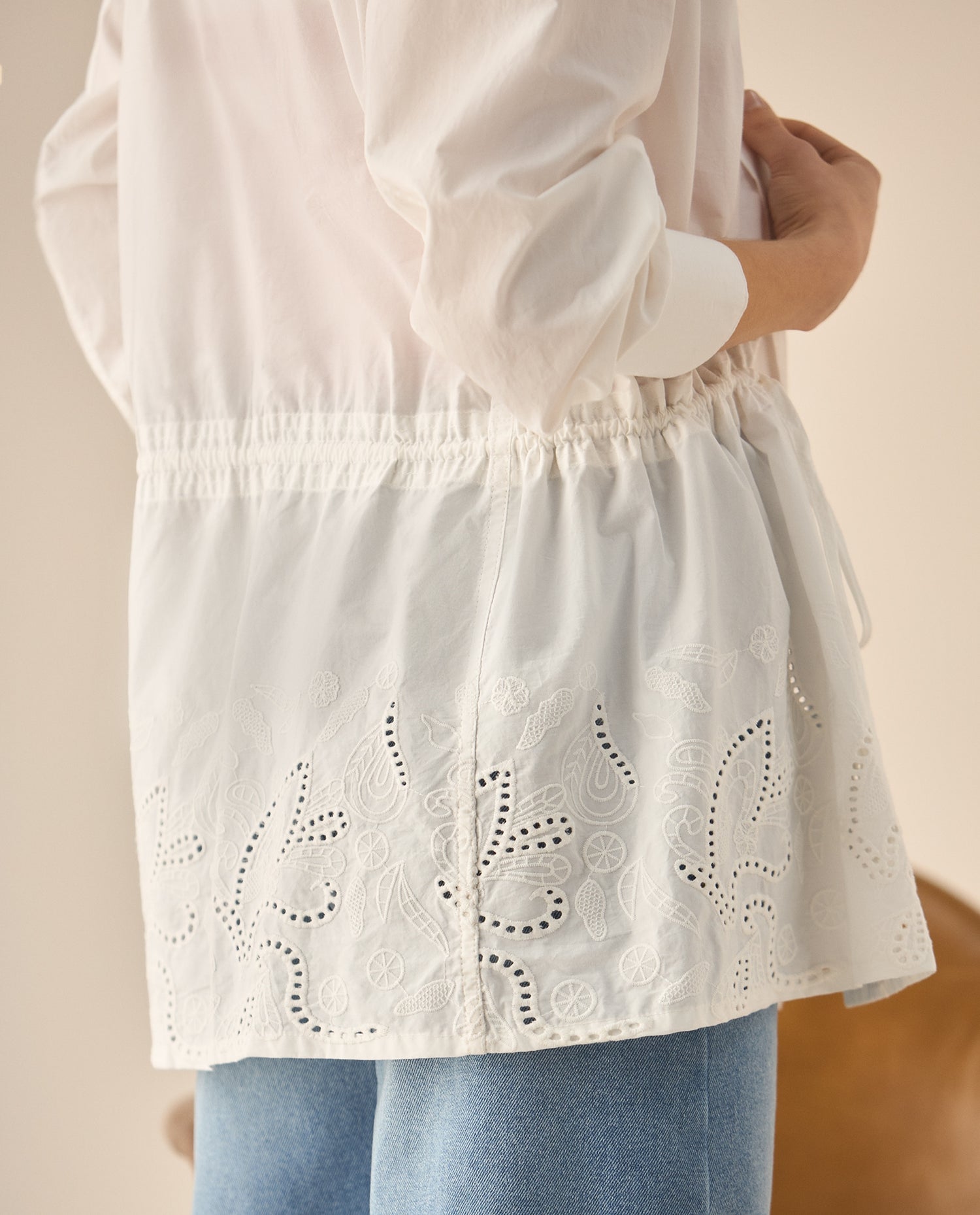 Camisa manga larga con bordado para mujer  - Blanco