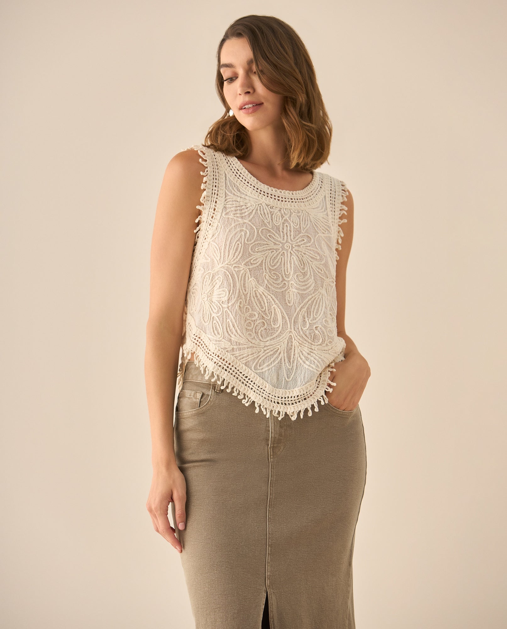 Camisa manga sisa tejida para mujer - Crudo 34_613G292_CRU120703_3