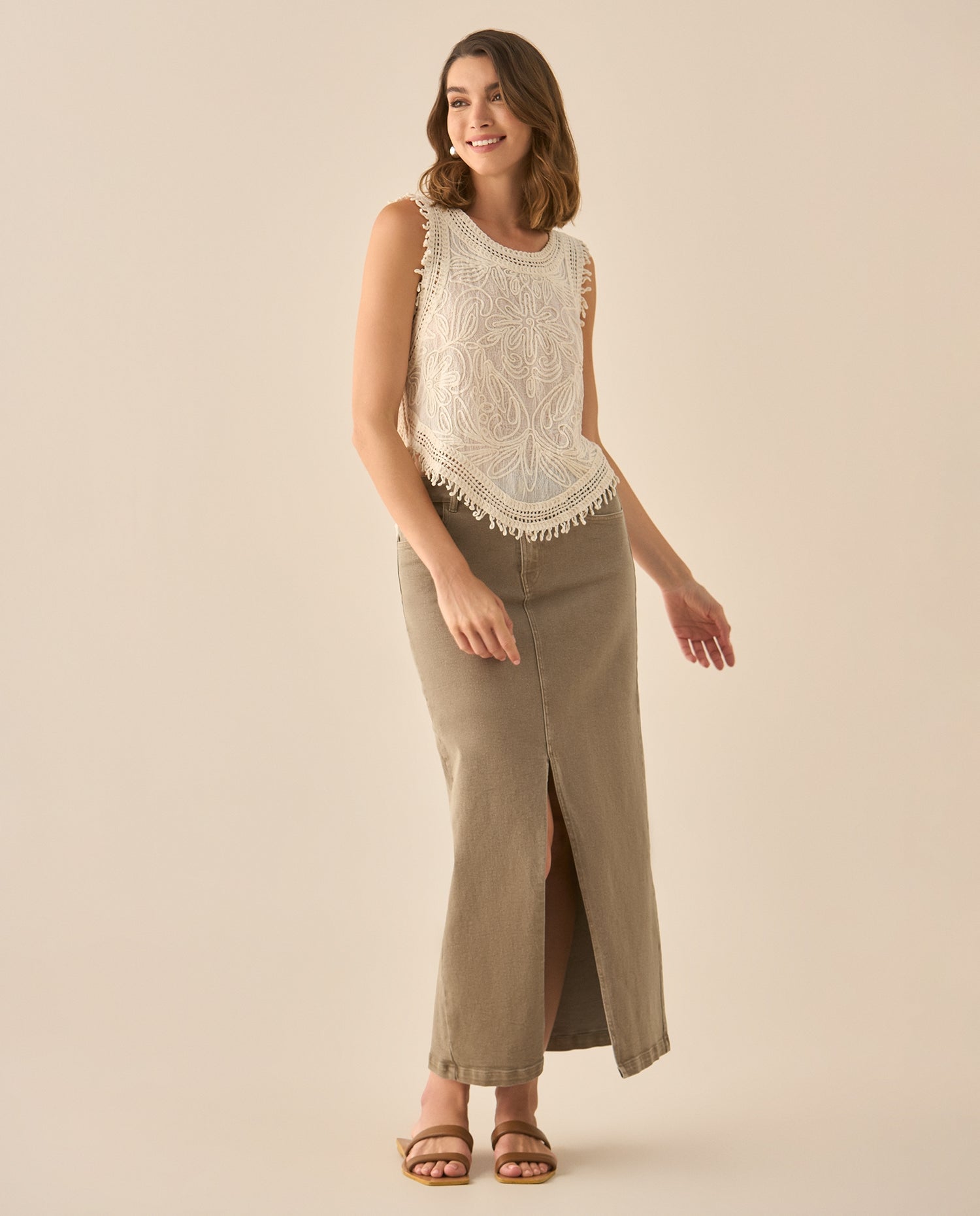 Camisa manga sisa tejida para mujer - Crudo