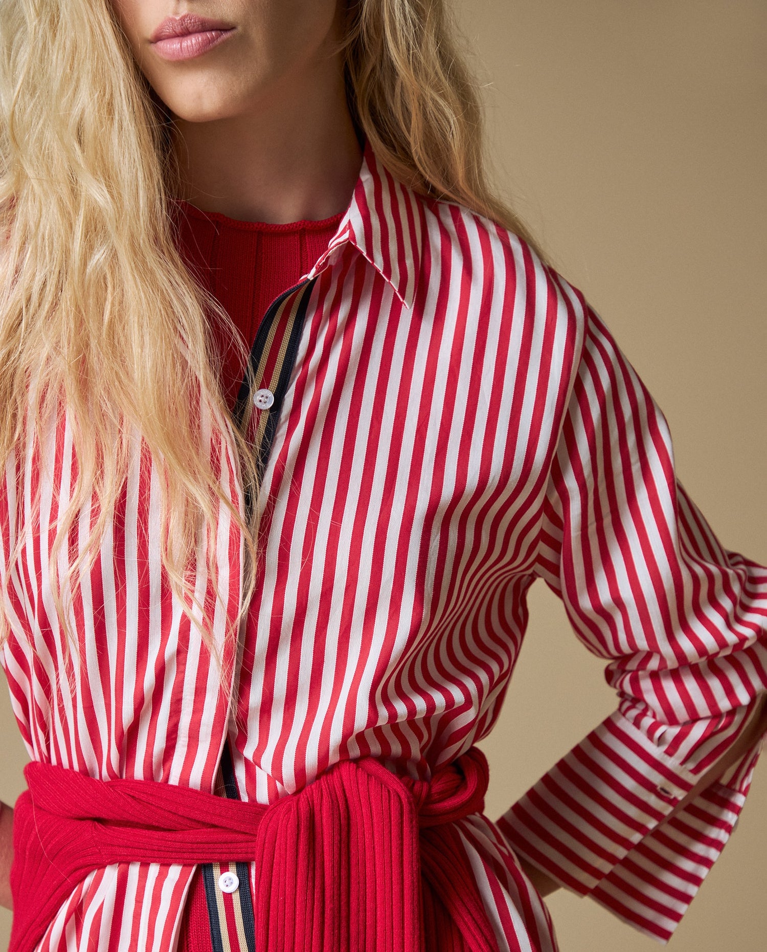 Camisa M/L a Rayas Esprit - Blanco