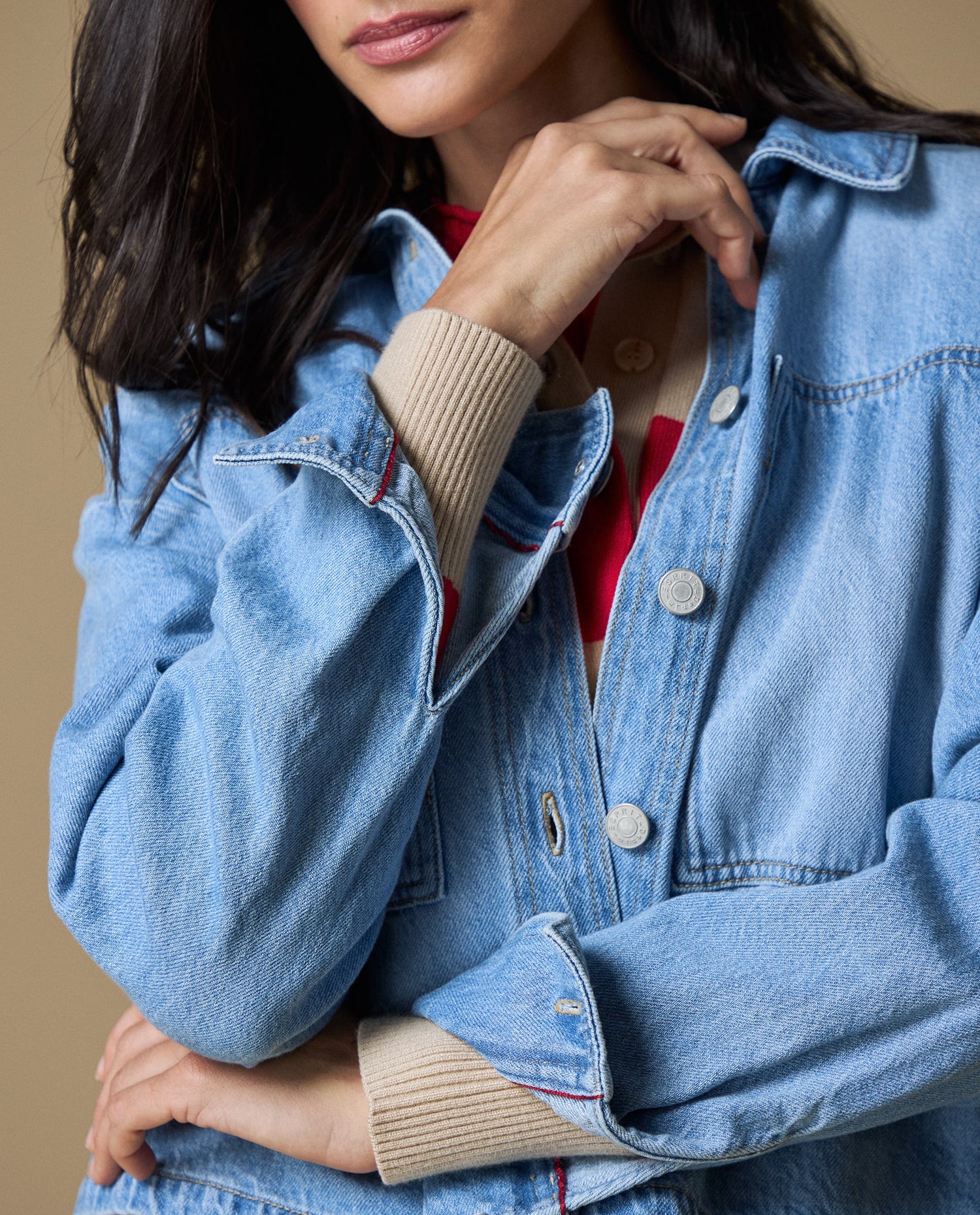 Camisa denim manga larga - Azul