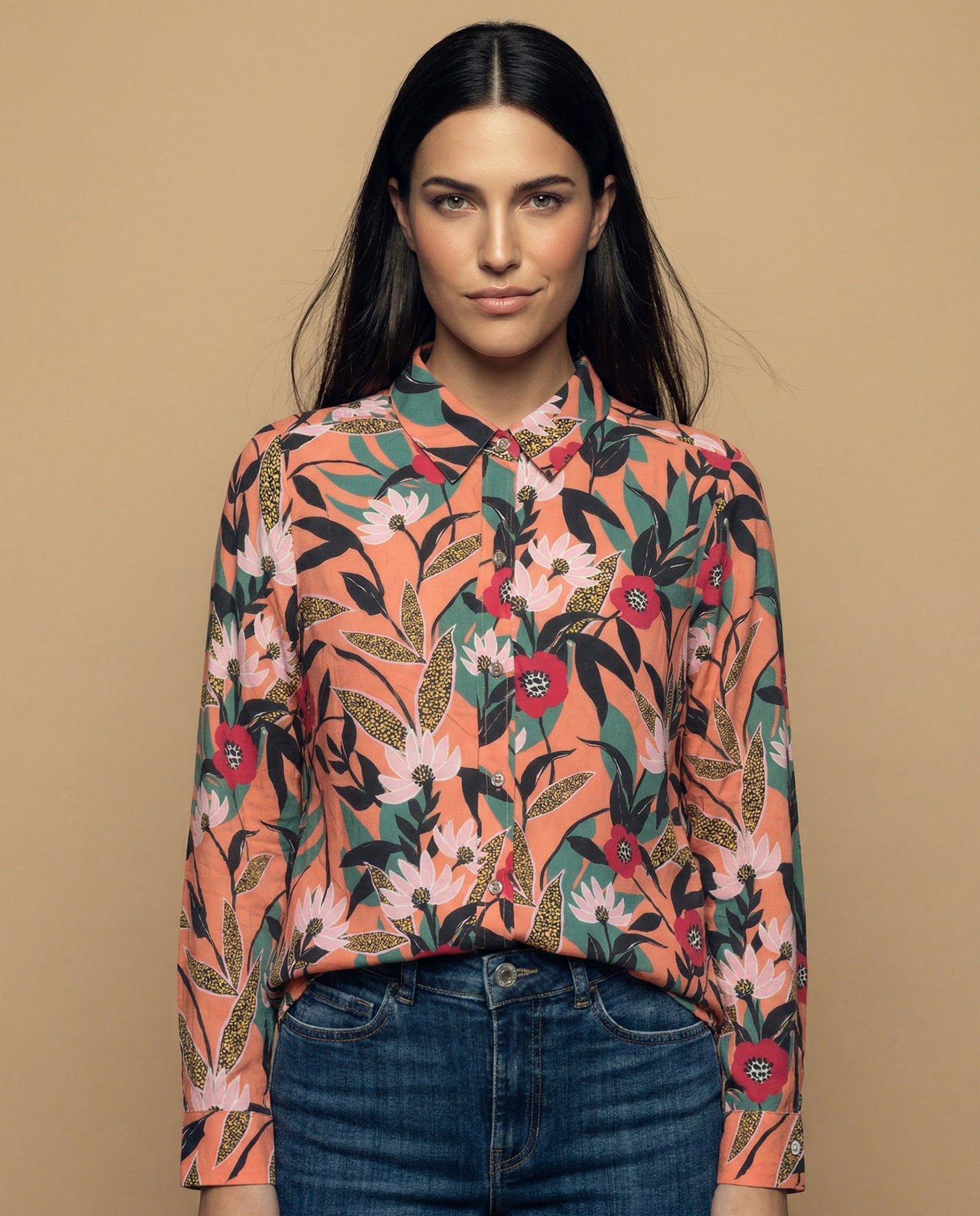 Camisa manga larga estampada floral en viscosa - Rosa 34_615F001_ROS161620_0