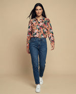 Camisa manga larga estampada floral en viscosa - Rosa
