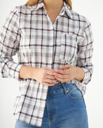 Camisa con diseño a cuadros para mujer - Crudo