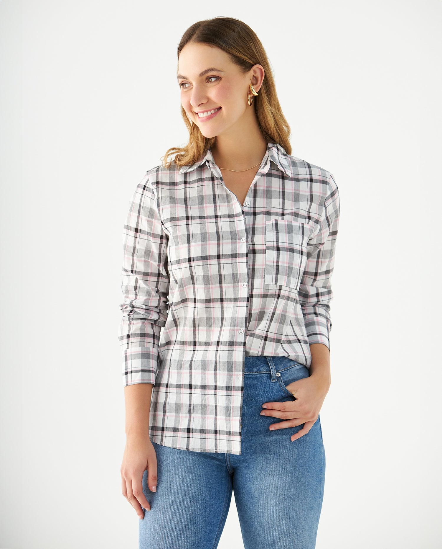 Camisa con diseño a cuadros para mujer - Crudo