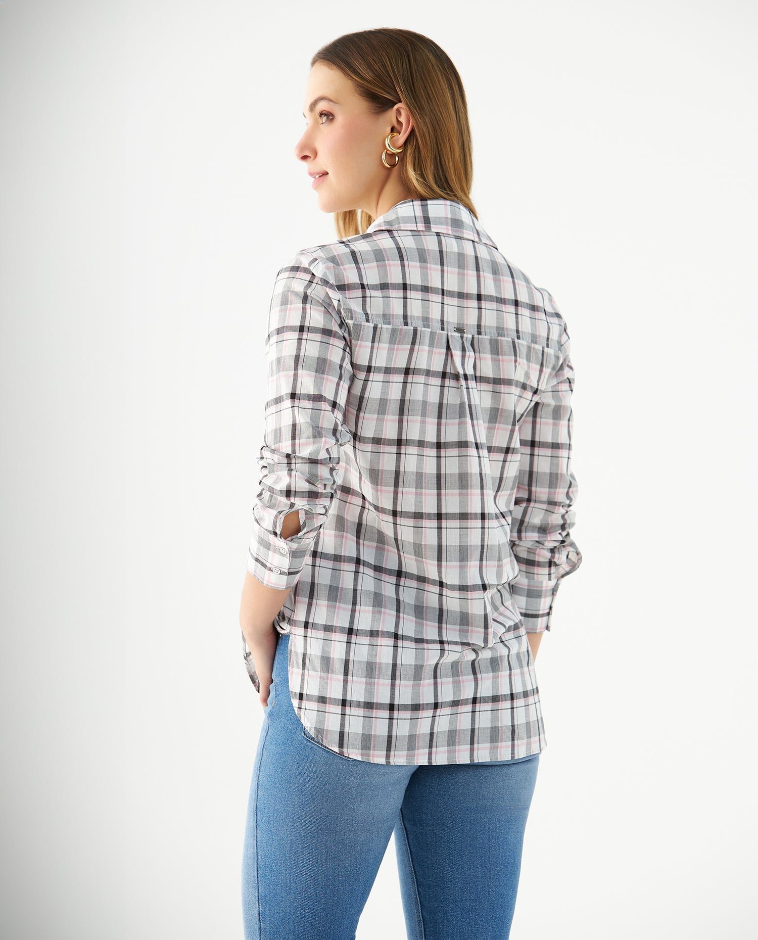 Camisa con diseño a cuadros para mujer - Crudo