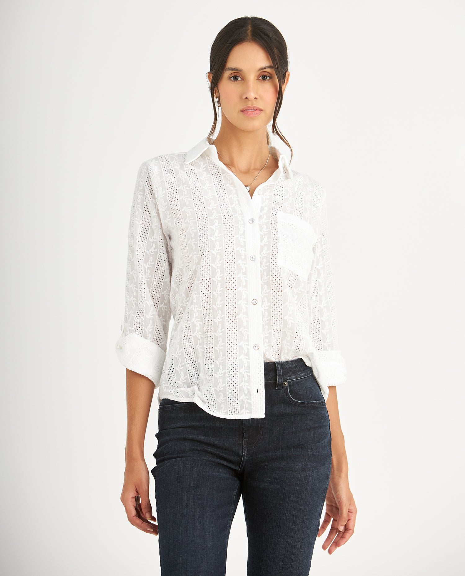 Camisa con detalles desagujados para mujer - Crudo