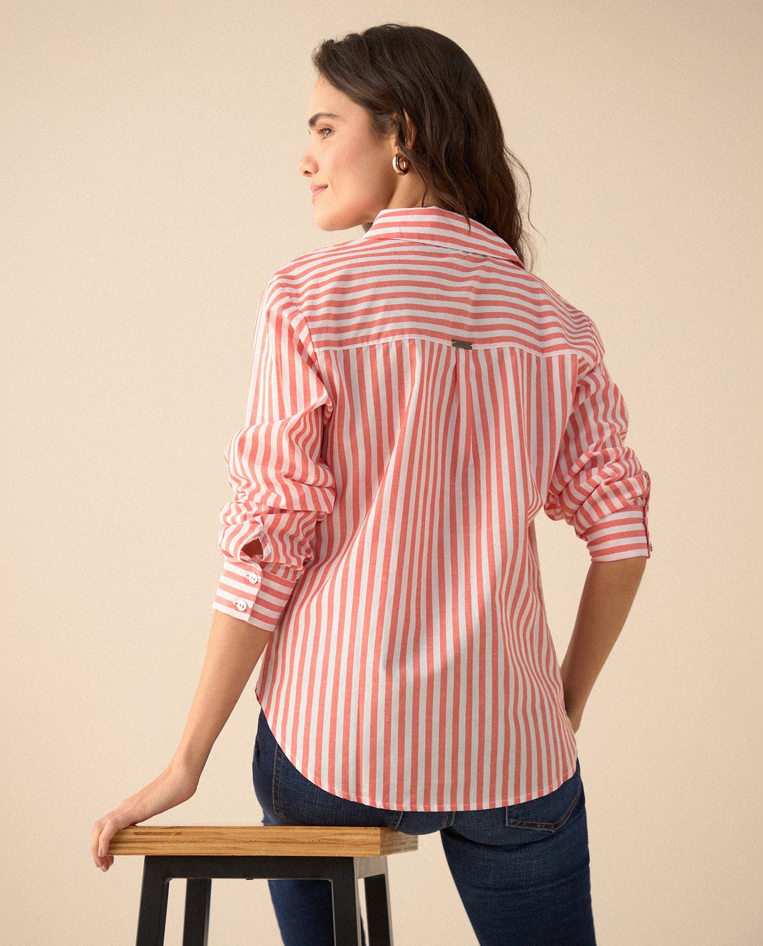 Camisa con diseño a rayas para mujer - Naranja