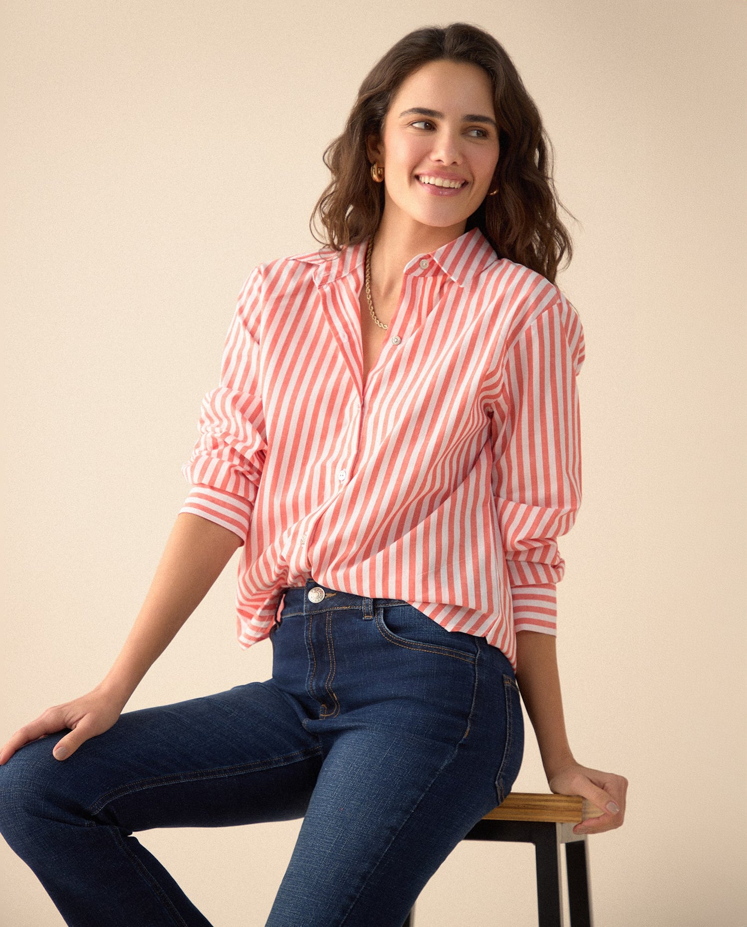 Camisa con diseño a rayas para mujer - Naranja