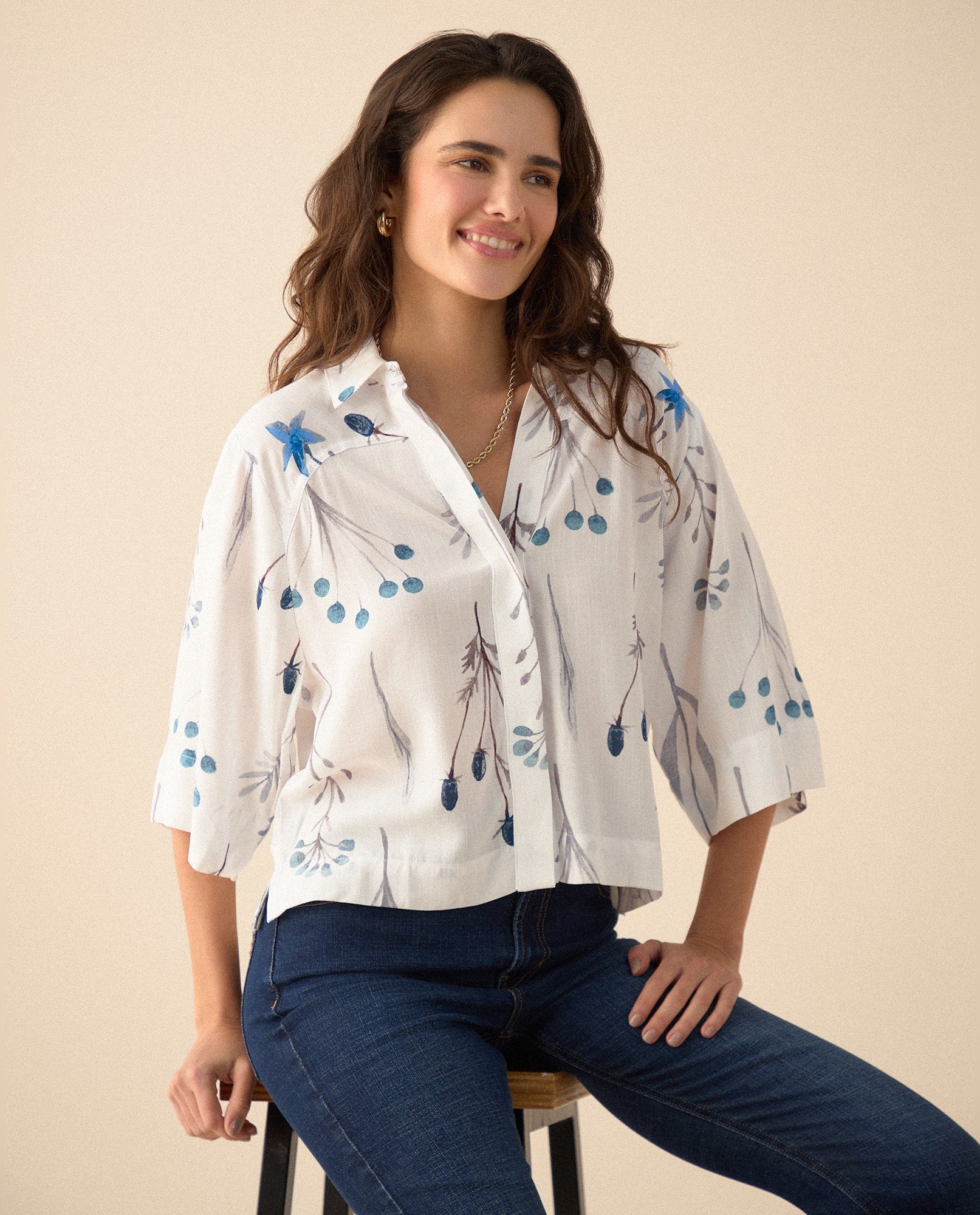 Camisa manga 3/4 para mujer - Azul 34_615F041_AZU194120_0