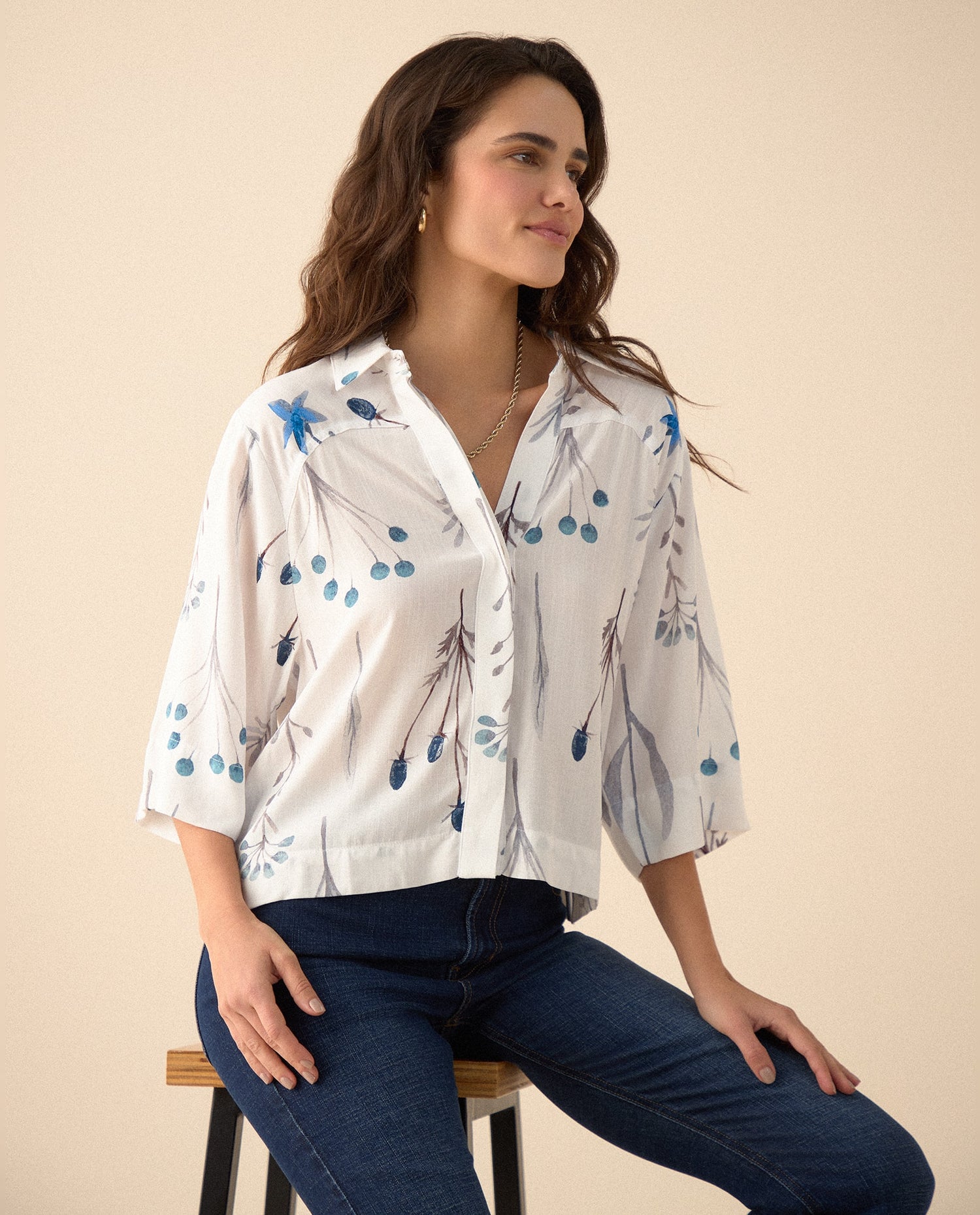 Camisa manga 3/4 para mujer - Azul