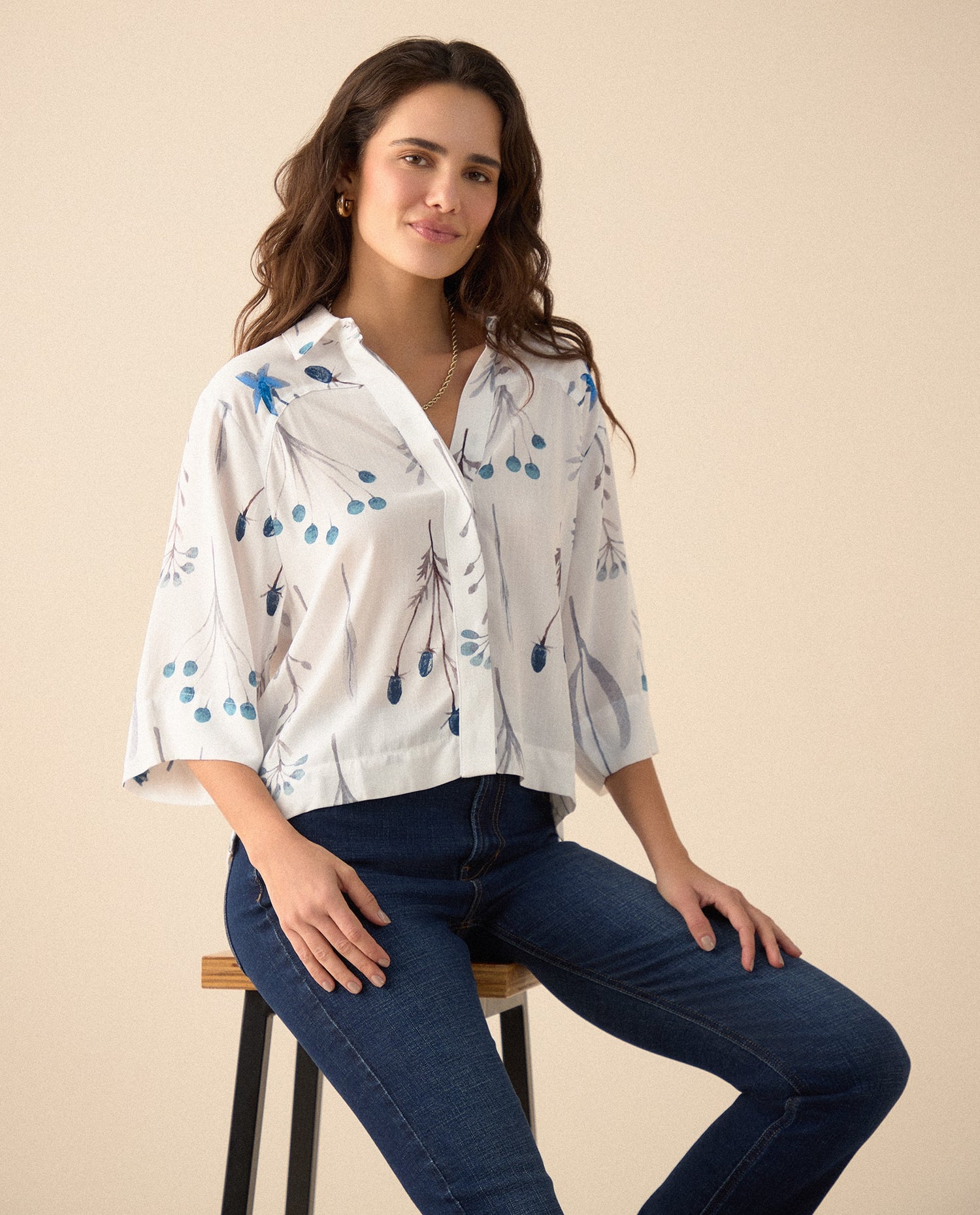 Camisa manga 3/4 para mujer - Azul