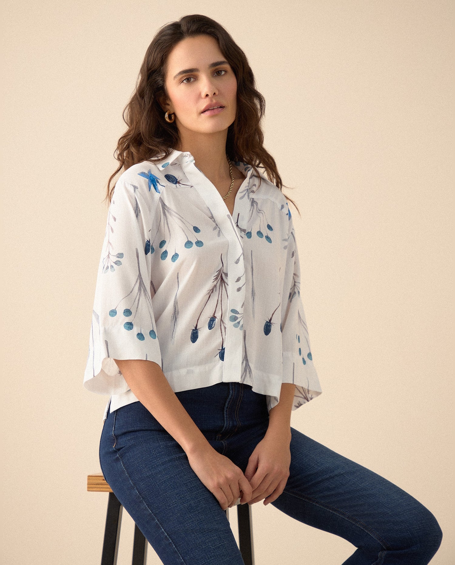Camisa manga 3/4 para mujer - Azul
