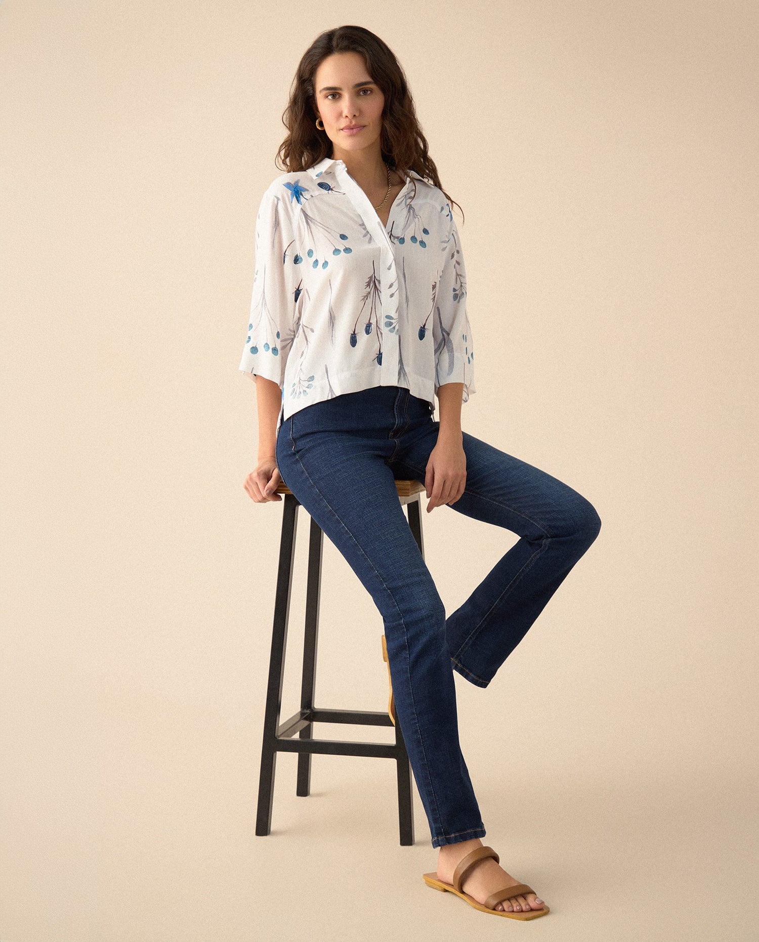 Camisa manga 3/4 para mujer - Azul