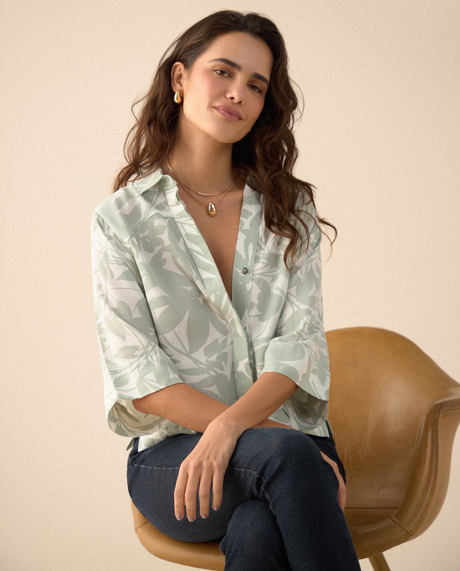 Camisa manga 3/4 para mujer - Verde 34_615F041_VER165304_0