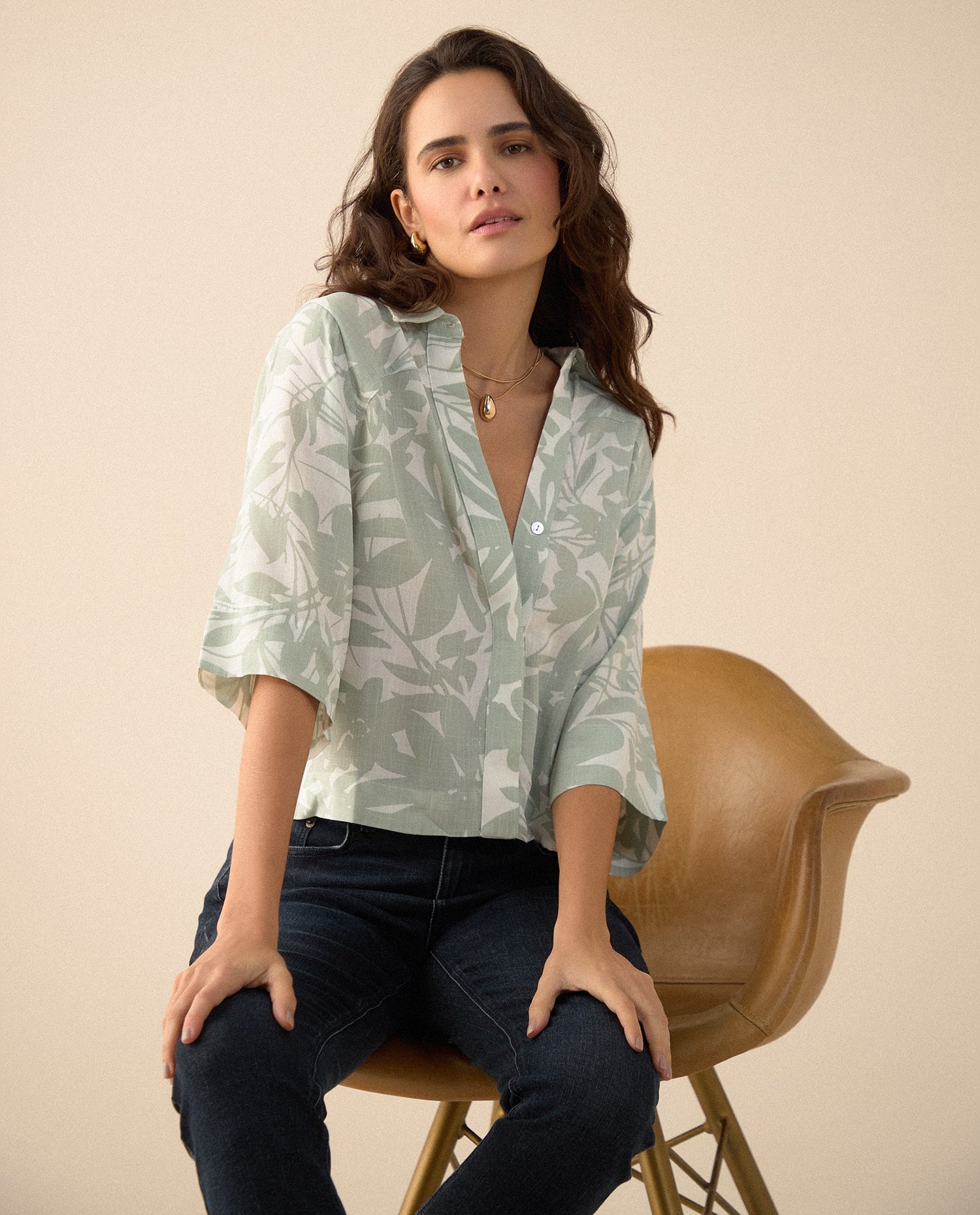 Camisa manga 3/4 para mujer - Verde