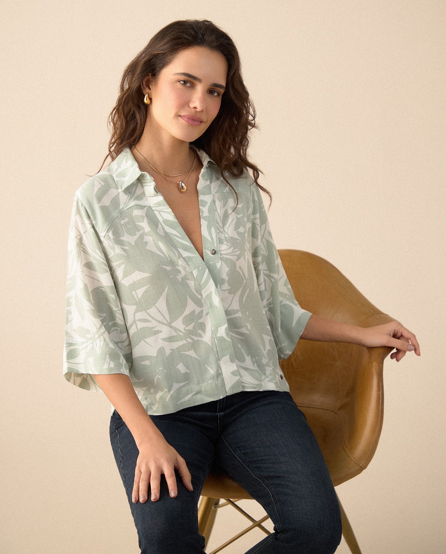 Camisa manga 3/4 para mujer - Verde