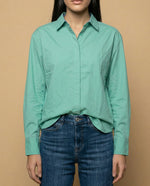 Camisa manga larga con detalle interior en cuello - Verde