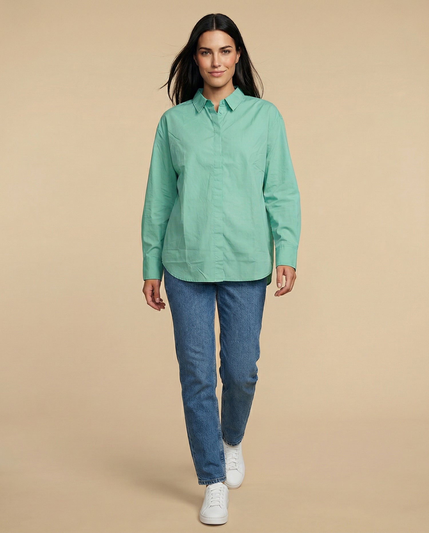 Camisa manga larga con detalle interior en cuello - Verde