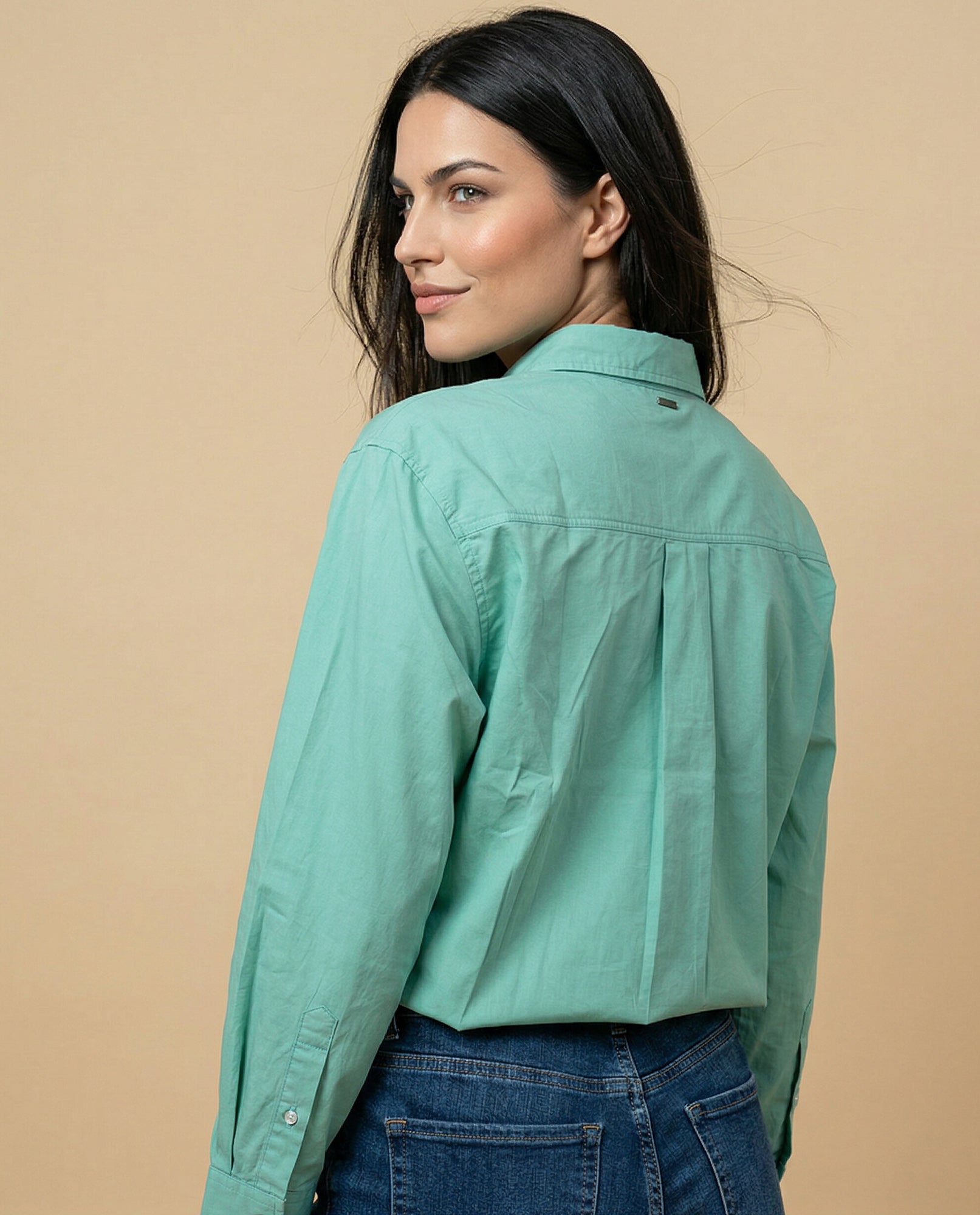 Camisa manga larga con detalle interior en cuello - Verde 34_615F302_VER170336_6