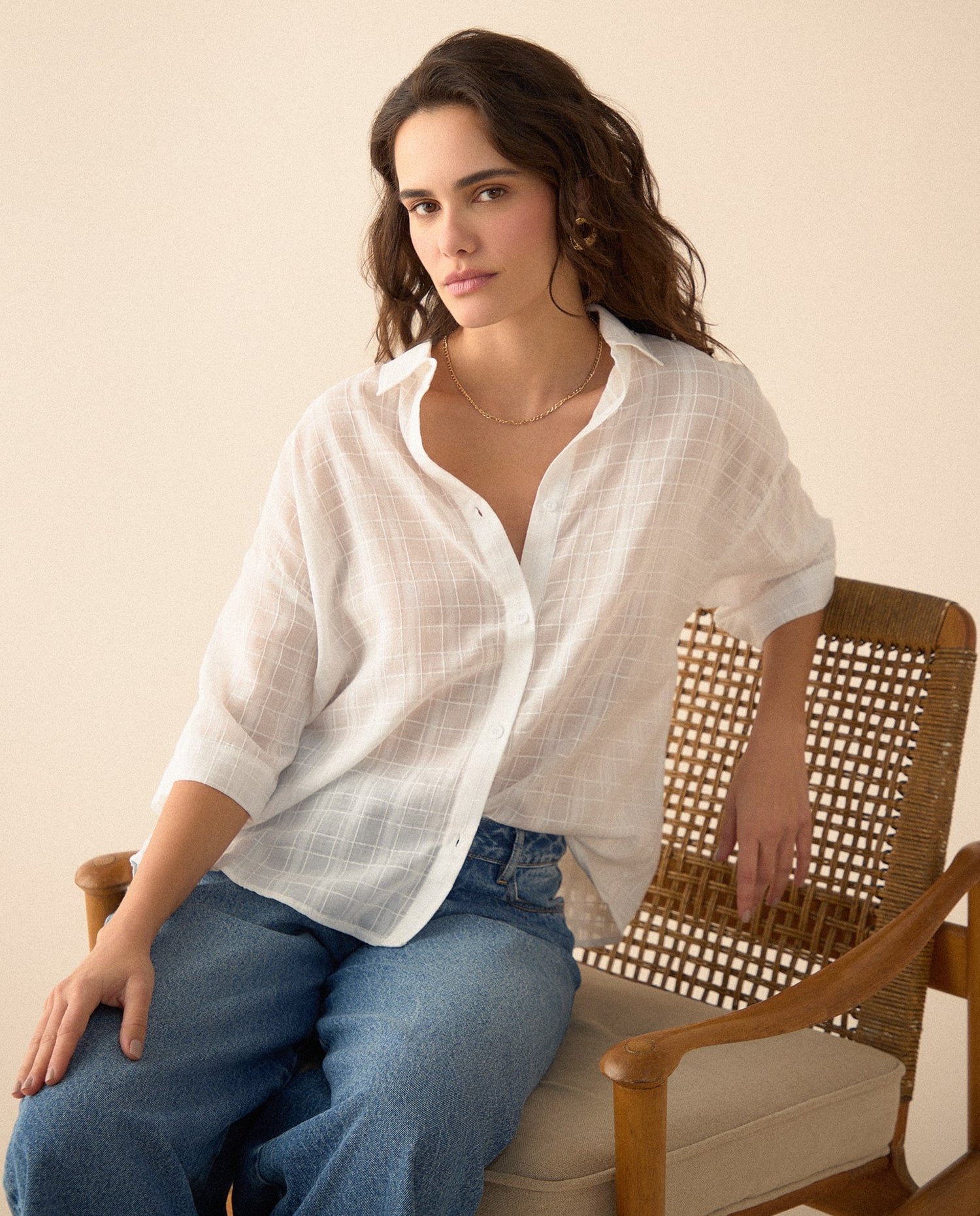 Camisa de tela con transparencia para mujer - Crudo