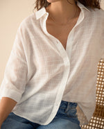 Camisa de tela con transparencia para mujer - Crudo