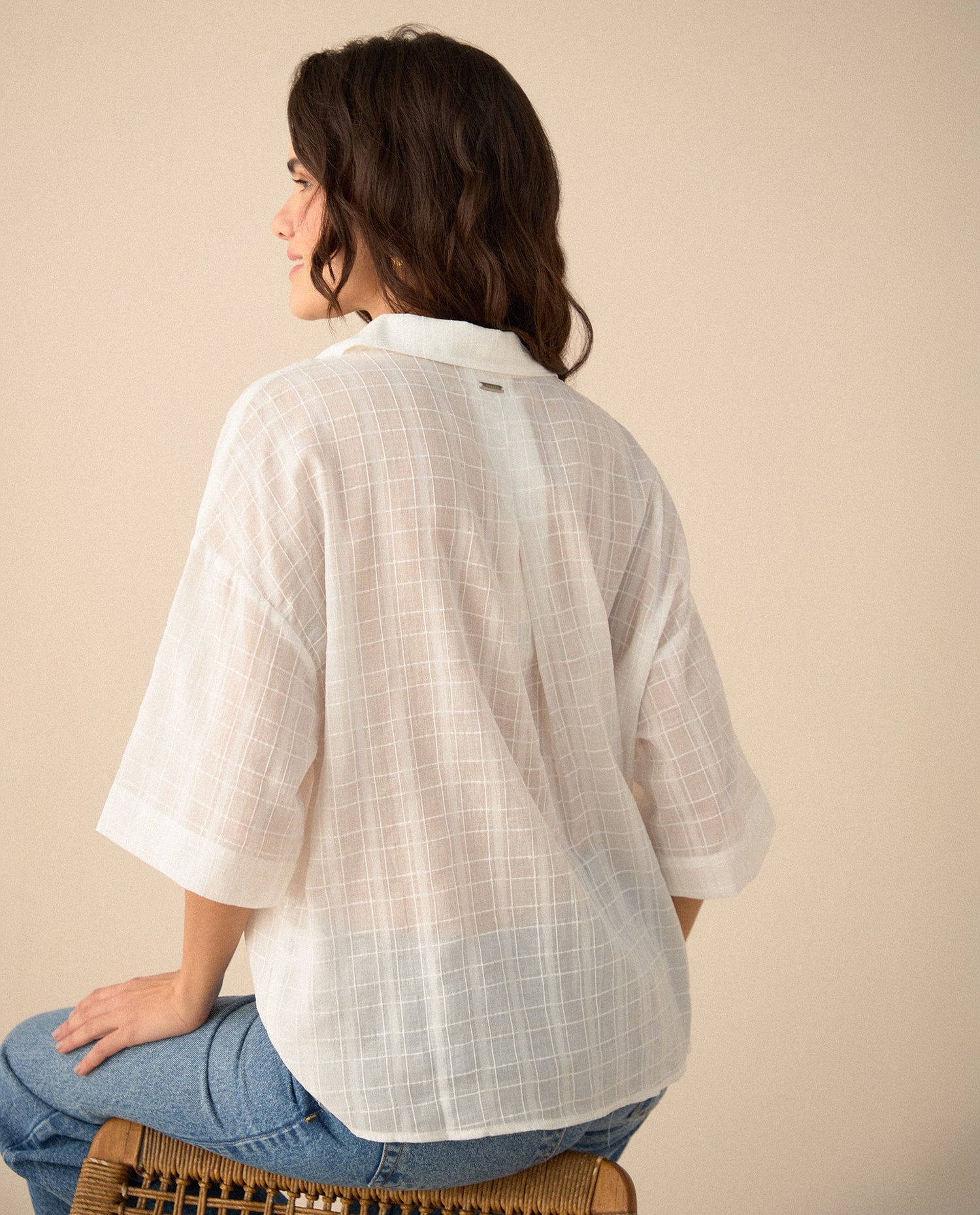 Camisa de tela con transparencia para mujer - Crudo