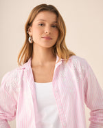 Camisa con apliques de flores para mujer - Rosa