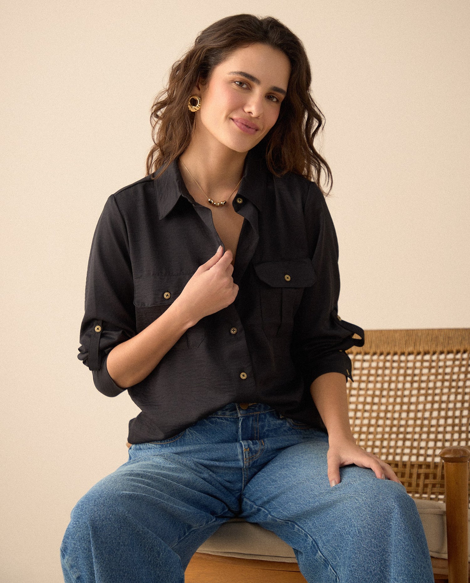 Camisa clásica manga larga para mujer - Negro