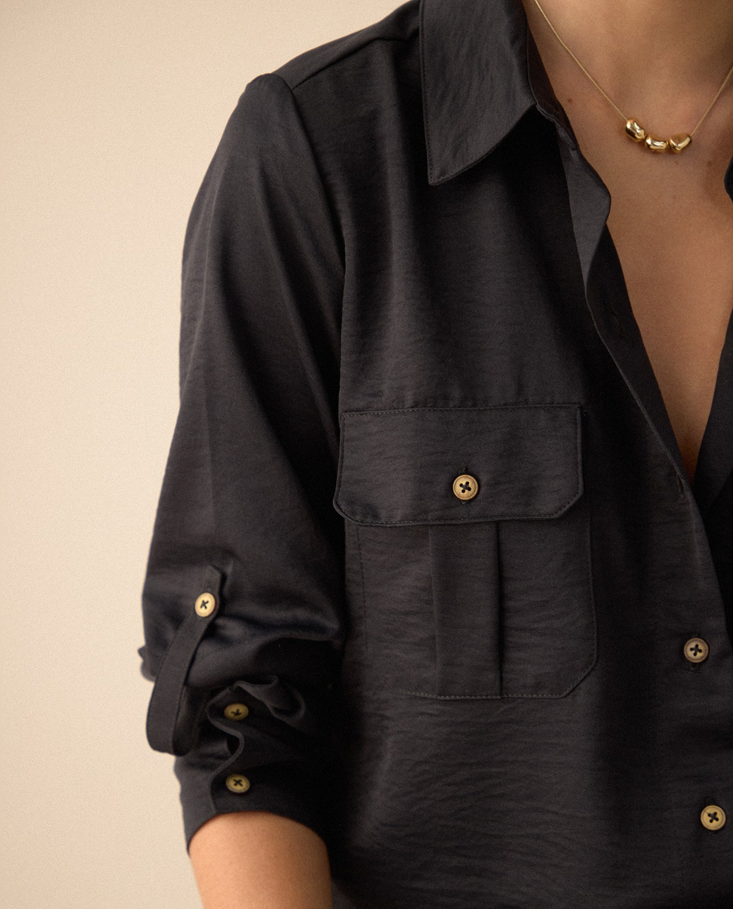 Camisa clásica manga larga para mujer - Negro