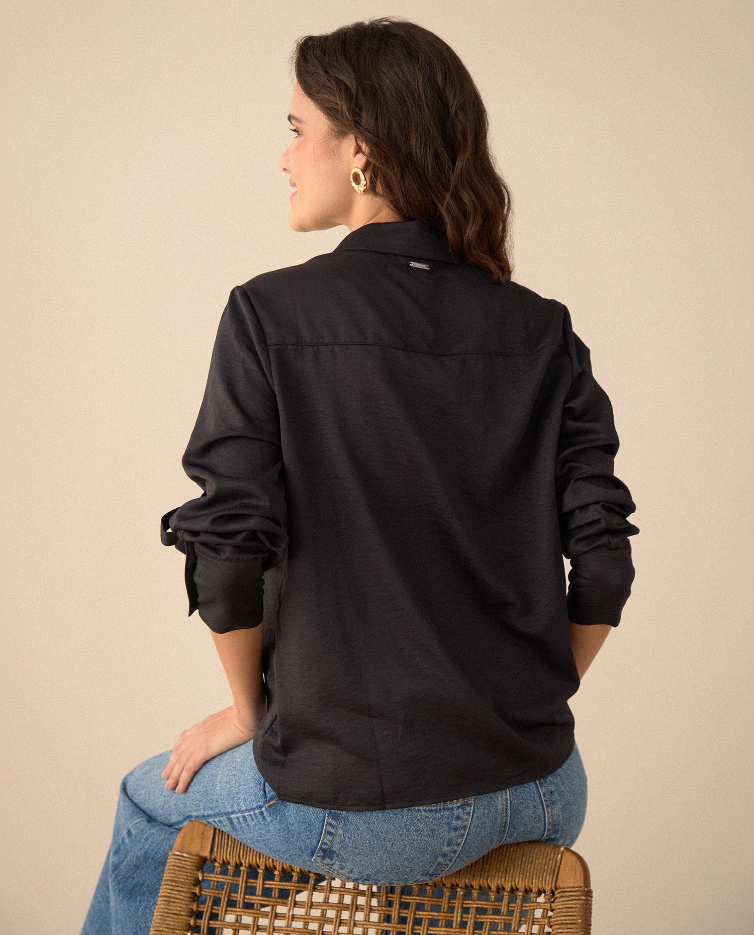 Camisa clásica manga larga para mujer - Negro