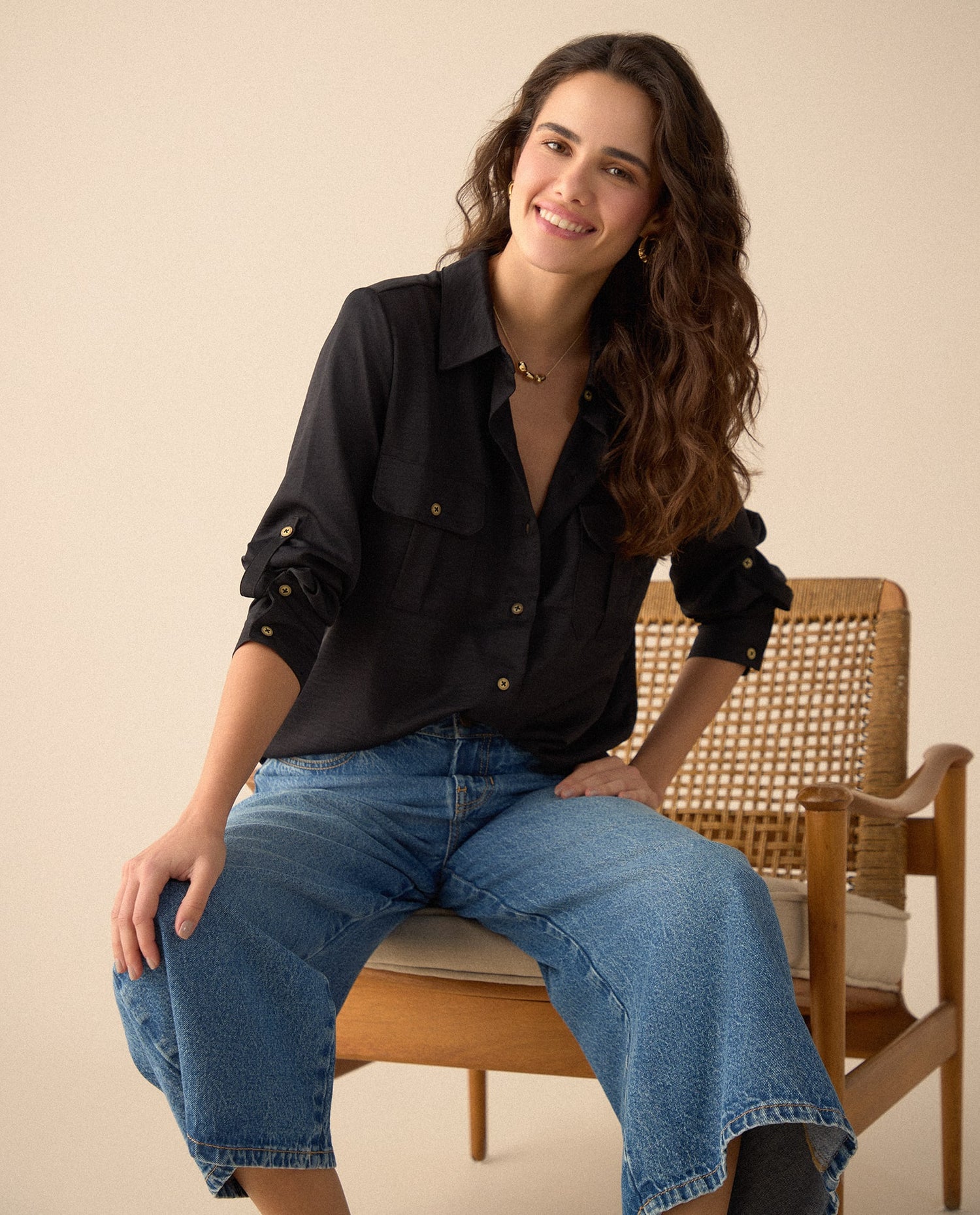 Camisa clásica manga larga para mujer - Negro