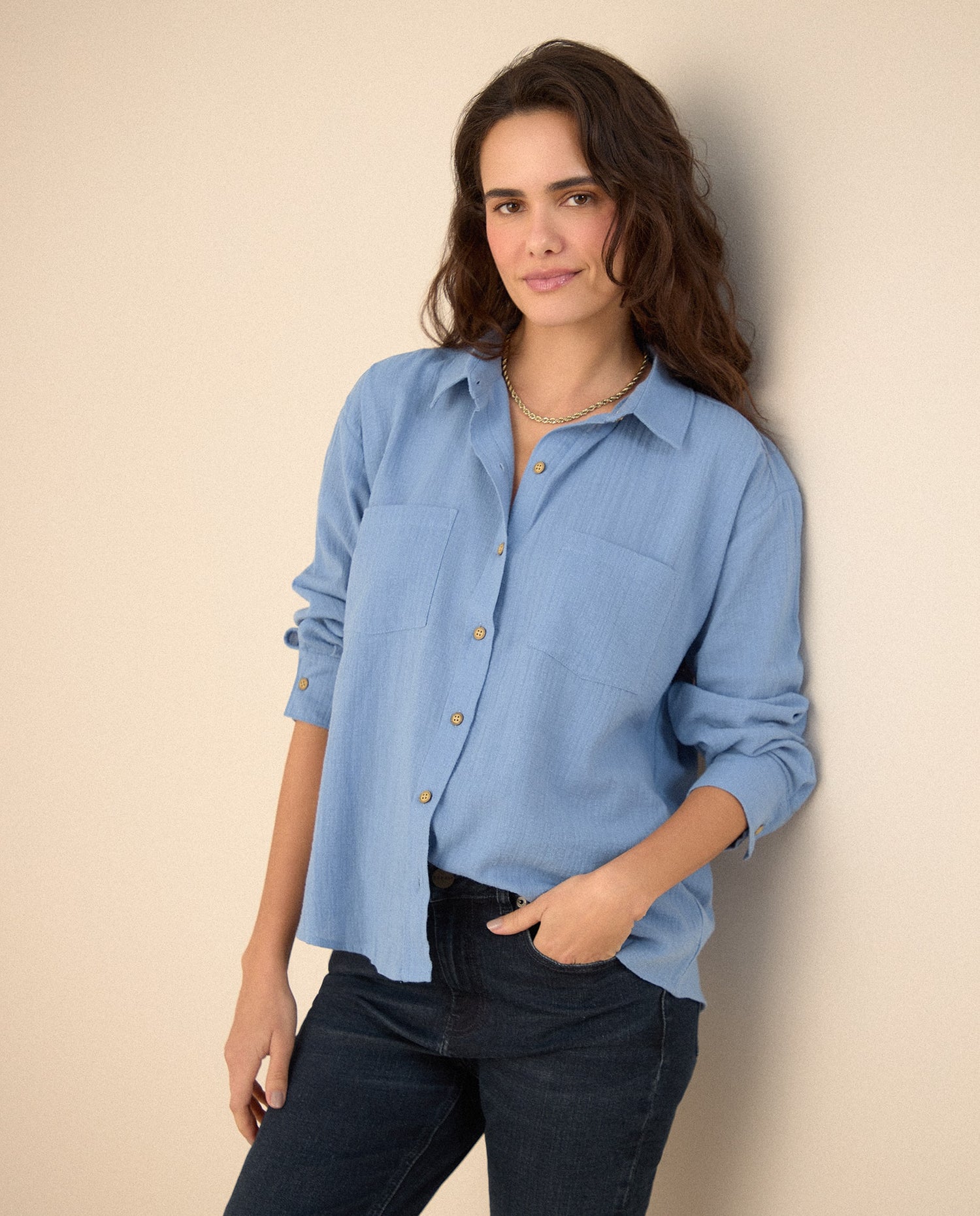 Camisa manga larga para mujer - Azul
