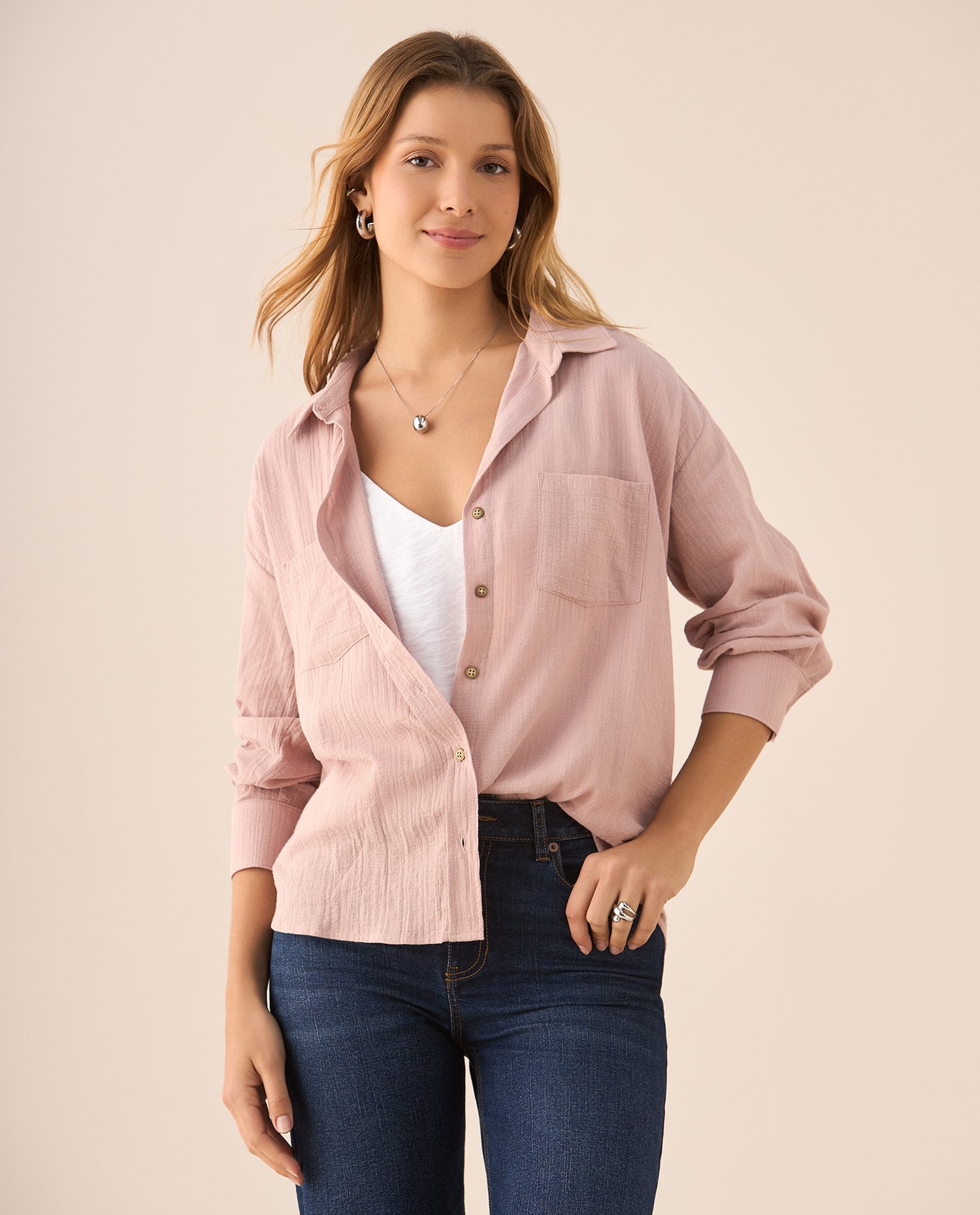 Camisa manga larga para mujer - Rosa