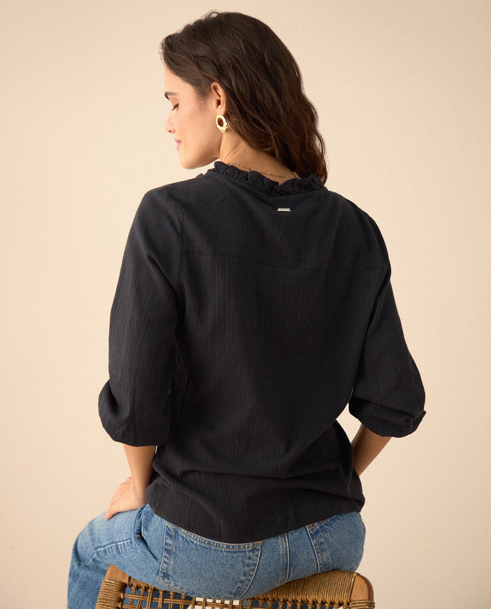 Camisa con bolero en cuello para mujer - Negro 34_615F328_NEG194003_4