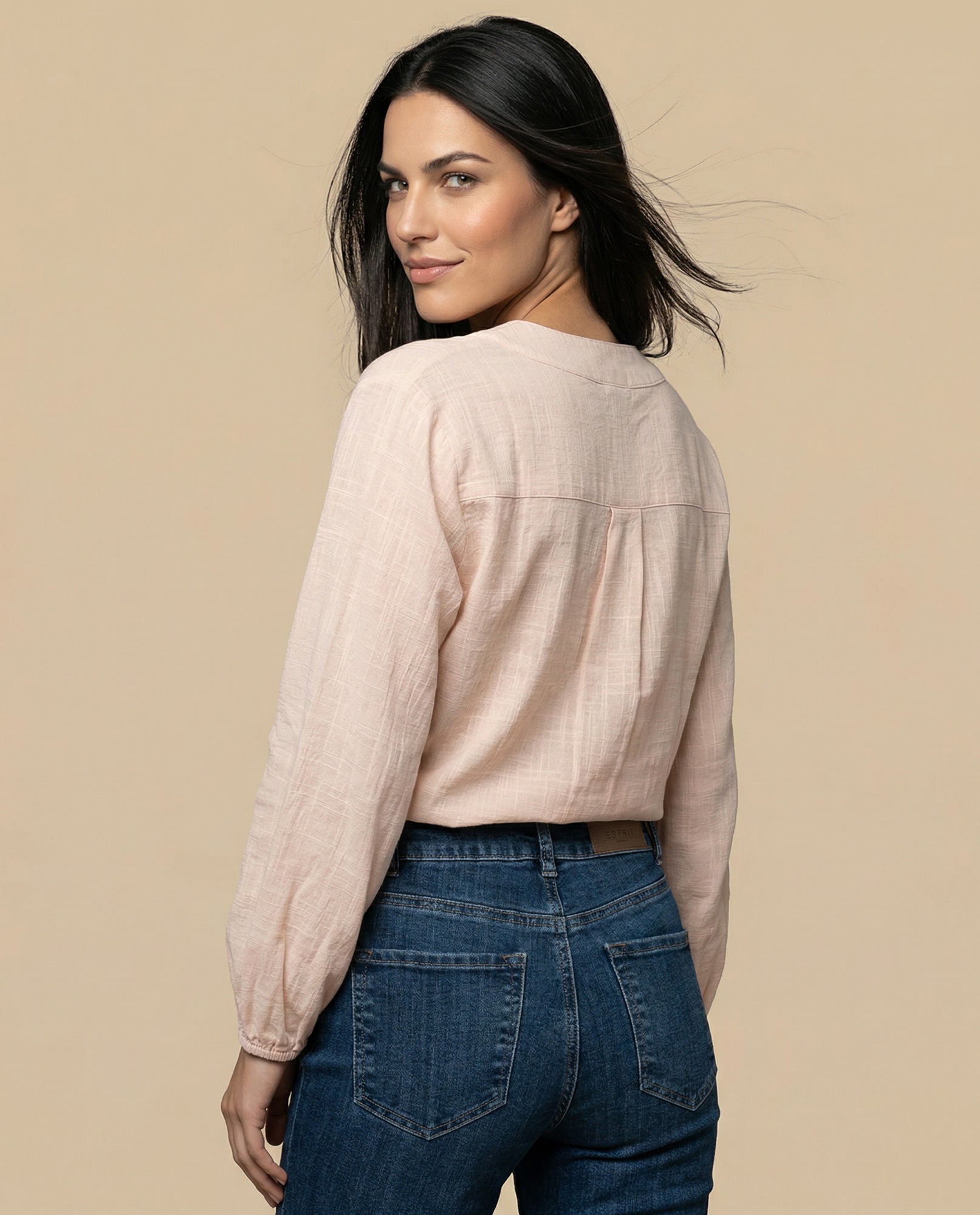 Camisa manga larga cuello camisero - Beige 34_615F329_BEI130607_4