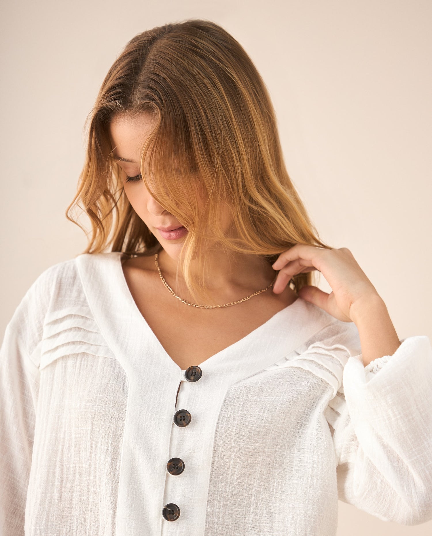 Camisa manga larga cuello camisero - Crudo